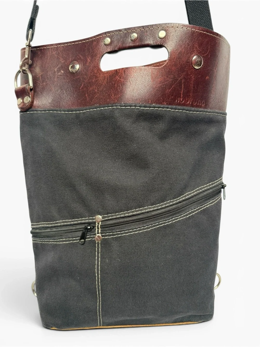 Xobruno Made in Oregon Canvas Leather Convertible Backpack Tote